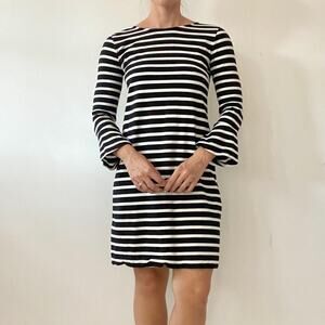J. Crew Black and White Striped Bell-Sleeve Mini Dress